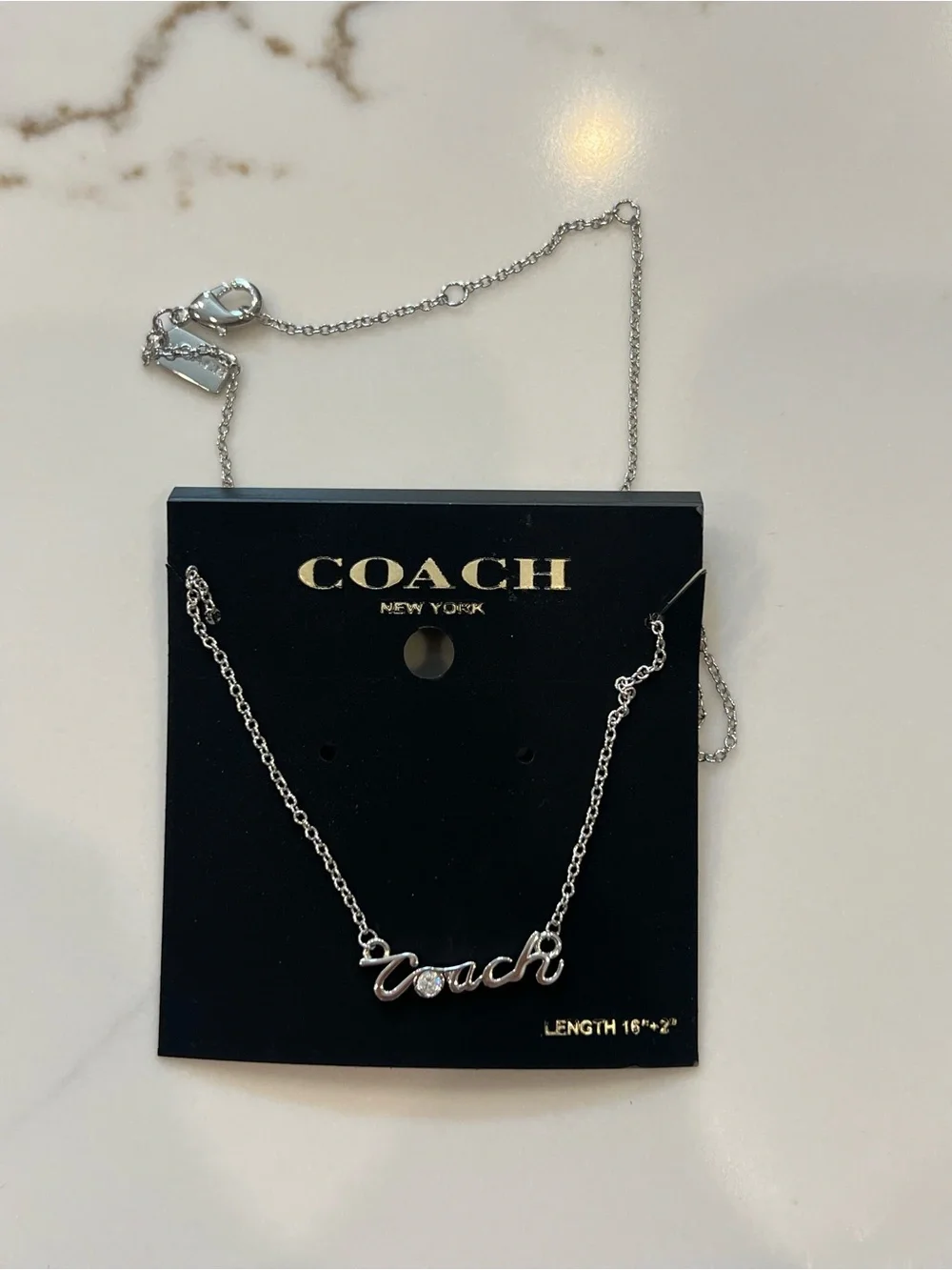 Coach Silver Script Logo Necklace - Silver Tone